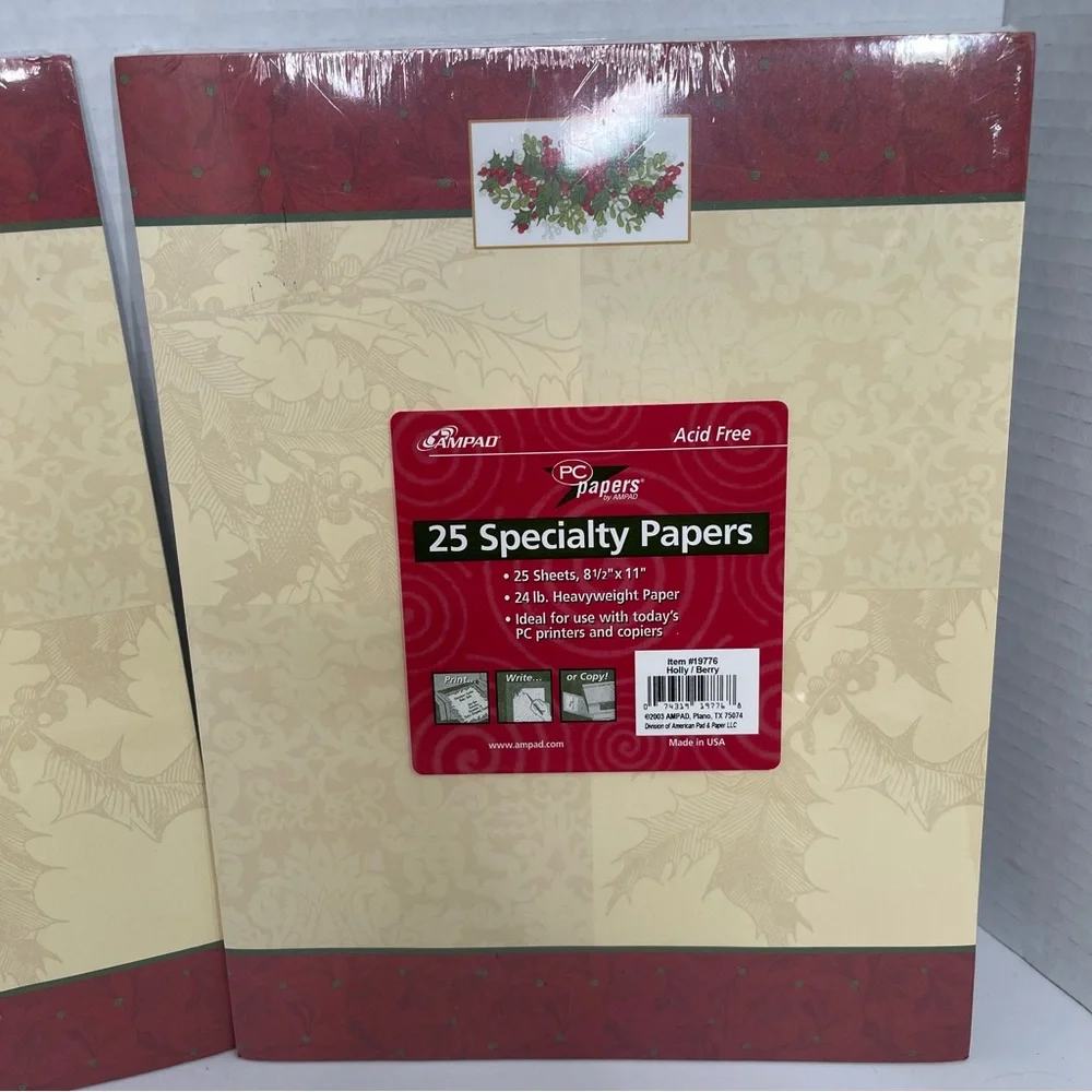 Ampad Holly Berry Christmas Holiday Specialty Printer Paper USA 25 Pack Set of 2